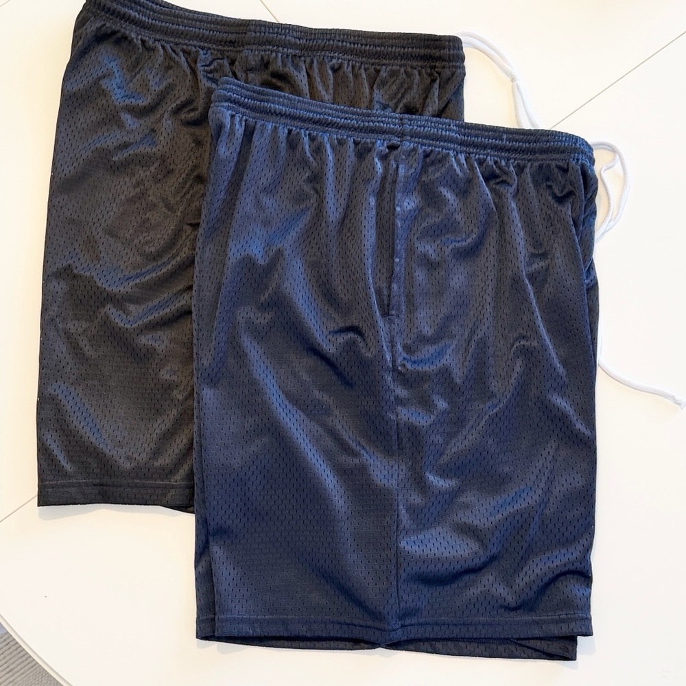 2 Pair Hanes Mesh Sport Athletic Shorts 1 navy and I black LG 36-38 waist